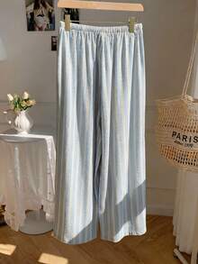 Comfortcana Women's Blue And White Striped Patchwork Casual Versatile Daily Wear Pants Lounge Autumn - Blue - View 2