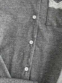 少女對比蕾絲長袖單排扣上衣與長褲居家服套裝，白色，秋季，柔軟舒適，寬鬆版型 - 彩色 - 查看 7