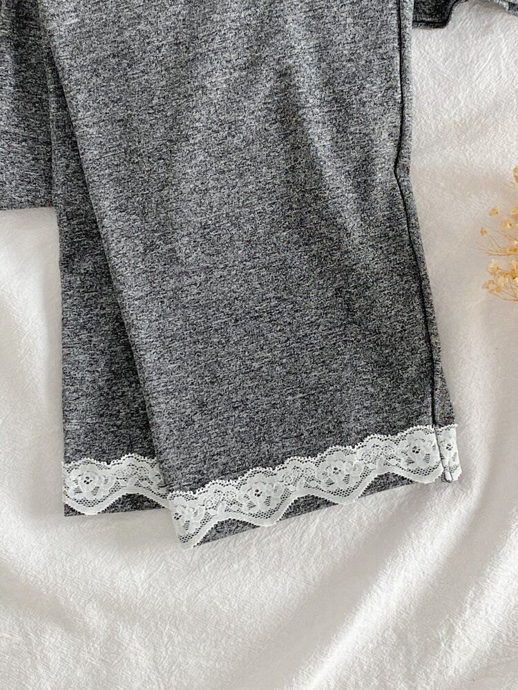Tween Girl Contrast Lace Long Sleeve Single-Breasted Top And Pants Loungewear Night White Autumn Soft Form Loose - Multicolor - View 8