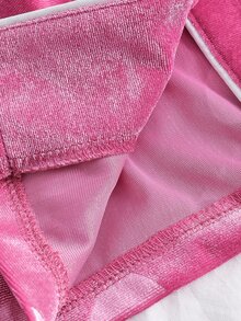 SHEIN 女童紅色韓版刷毛愛心刺繡開襟外套長袖長褲兩件套睡衣 - 藕粉色 - 查看 6