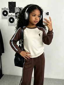 Genkimix Kids 女童大童 2件組口袋咖啡色長袖抓絨內裡上衣，適合學校、運動，秋冬穿著，寬鬆舒適 - 咖啡棕 - 查看 7