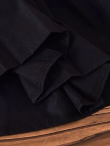 SHEIN Elladie kids 女童優雅學院風皇家藍雙排扣翻領百褶長袖二合一洋裝，可愛校園風，適合返校季日常穿著，秋冬款 - 黑色 - 查看 8