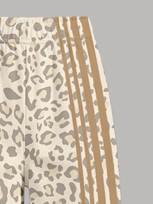 Setelan Kasual Anak Perempuan: Kaos Pendek dan Celana Panjang Lebar Motif Leopard Warna Beige Segar & Garis-garis Cokelat Muda - MultiWarna - View 5