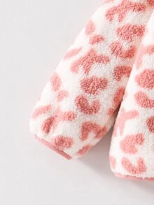 SHEIN 女嬰粉色白色豹紋抓絨外套 毛絨熊耳拉鍊連帽長袖加厚戶外秋冬保暖毛茸茸外套 - 粉色 - 查看 8