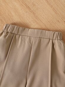 SHEIN 女童 4-7 歲 3 件套西裝背心、長袖上衣與寬腿褲套裝，優雅學院風老錢風春夏秋冬上學派對正式婚禮穿搭 - 卡其色 - 查看 12