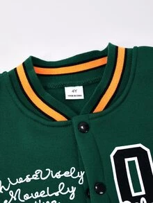 SHEIN 男童休閒字母印花棒球夾克，適合觀賽、日常穿著，4-7歲男孩，運動、外出、學校、返校季，秋冬，0-15°C - 綠色 - 查看 7