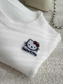 HELLO KITTY AND FRIENDS | SHEIN GraphicGems 女童白色圓領針織開襟毛衣，飾有荷葉邊，舒適柔軟，百搭甜美可愛，簡約休閒，適合秋冬日常穿著、旅行、出遊、派對、戶外玩耍、野餐、上學 - 白色 - 查看 8