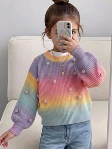 SHEIN Ropa de otoño e invierno para niña pequeña, suéter de manga larga con cuello redondo multicolor y estampado floral, vuelta al cole, acogedor y suave, atuendos festivos de Navidad - Multicolor - Ver 1
