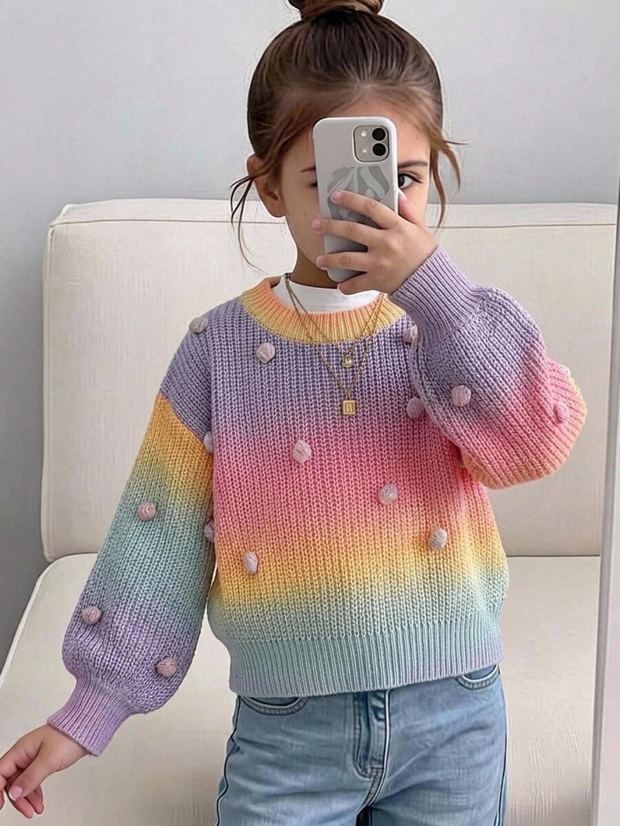 SHEIN Ropa de otoño e invierno para niña pequeña, suéter de manga larga con cuello redondo multicolor y estampado floral, vuelta al cole, acogedor y suave, atuendos festivos de Navidad - Multicolor - Ver 1