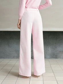 MOTF PREMIUM WOMEN'S SOLID FOLD PLEATED WIDE LEG PANTS WITH BELT - Pink - View 4