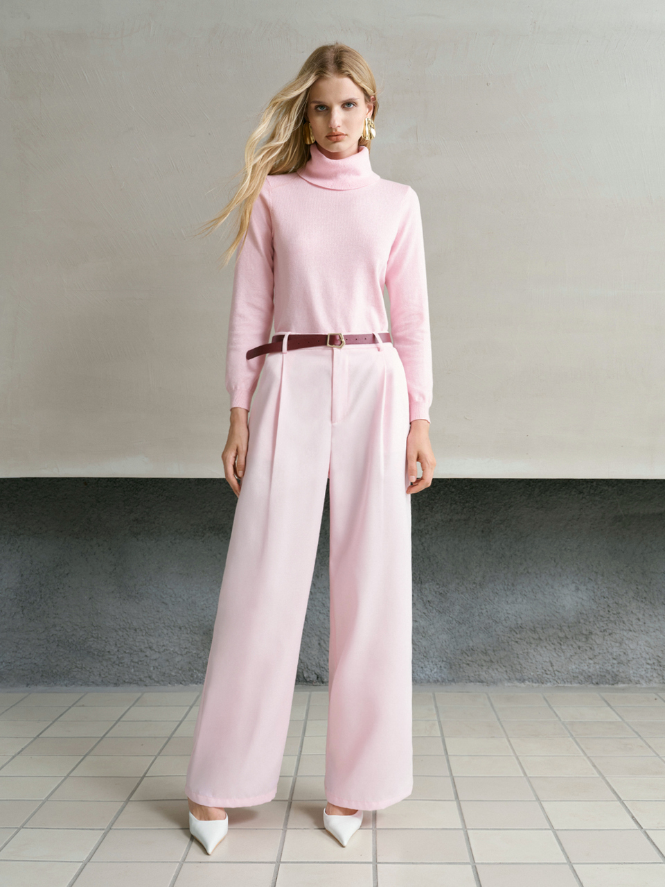MOTF WOMEN'S SOLID FOLD PLEATED WIDE LEG PANTS WITH BELT