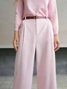 MOTF PREMIUM WOMEN'S SOLID FOLD PLEATED WIDE LEG PANTS WITH BELT - Pink - View 6