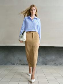 MOTF PREMIUM WOMEN'S SLIT STRAIGHT SKIRT - Brown - View 6