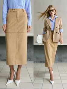 MOTF PREMIUM WOMEN'S SLIT STRAIGHT SKIRT - Brown - View 1