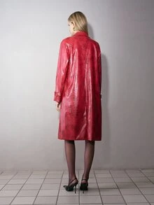 MOTF PREMIUM COMMUTER ELEGANT CHIC HANDSOME PU LEATHER WOMEN'S TRENCH COAT NIGHT OUT RED AND LEOPARD PRINT - Burgundy - View 3