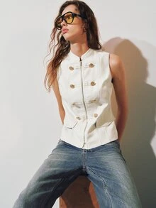 MOTF PREMIUM AUTUMN/WINTER NAPOLEON STYLE SLEEVELESS TOP, URBAN CHIC - Apricot - View 8