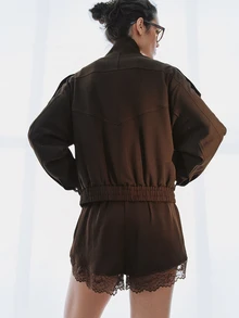 MOTF PREMIUM JAKET PENDEK SILUET KASUAL MUSIM GUGUR/DINGIN - Coffee Brown - View 10