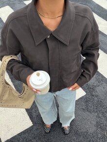 Muchica 女款棕色PU皮革翻領冬季大衣，適合度假穿著，Y2K風格，開學季必備鄉村風單品 - 黑色 - 查看 3