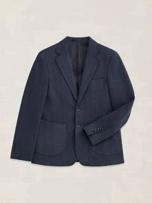 Suiteron 男士休閒鈕扣長袖口袋商務西裝外套 - 藏蓝色 - 查看 8