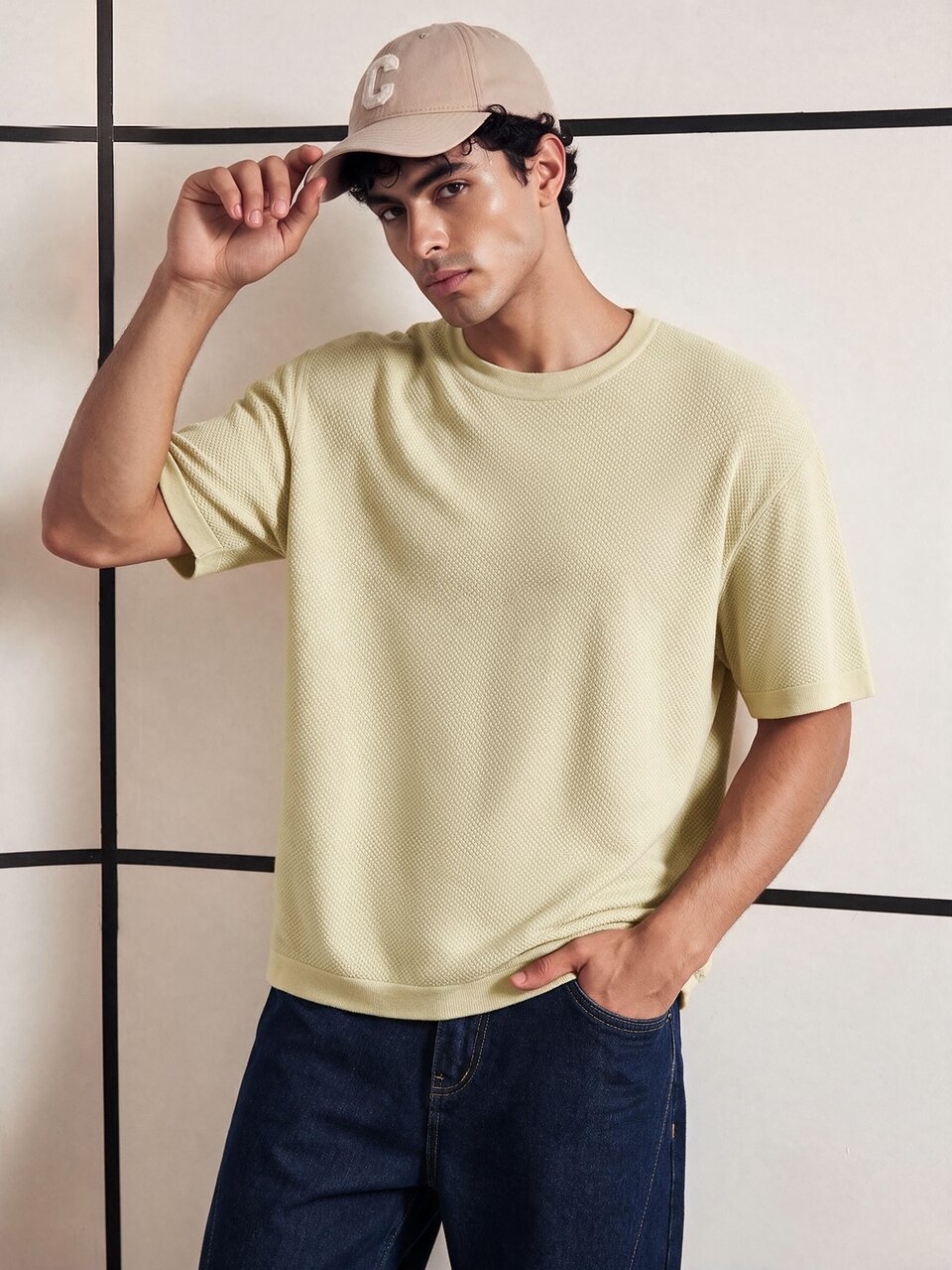 Men's Solid Color Knitted Crew Neck Short Sleeve Top