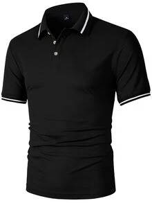Calvornis Men Contrast Trim Short Sleeve Polo Shirt - Black - View 4