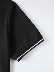 Calvornis Men Contrast Trim Short Sleeve Polo Shirt - Black - View 6