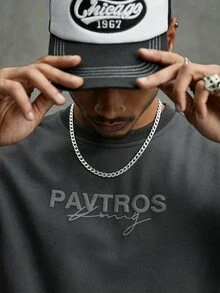 PAVTROS 男士深色圖騰風格短袖T恤，大尺寸短袖T恤，短版寬鬆圓領短袖T恤，Y2K千禧風格，深色街頭風，哥德風，日常穿著，音樂節，Livehouse，次文化，街頭攝影，饒舌歌手穿搭，中性，情侶穿搭，最佳節日禮物 - 深灰色 - 查看 6