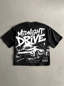 Manfinity ZONE917 American Vintage Casual Fashion Graffiti MIDNIGHT Street Midnight Racing Graphic Black Short Sleeve Cropped T-Shirt - Black - View 6