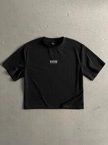 Manfinity ZONE917 American Vintage Casual Fashion Graffiti MIDNIGHT Street Midnight Racing Graphic Black Short Sleeve Cropped T-Shirt - Black - View 5