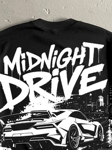 Manfinity ZONE917 American Vintage Casual Fashion Graffiti MIDNIGHT Street Midnight Racing Graphic Black Short Sleeve Cropped T-Shirt - Black - View 4