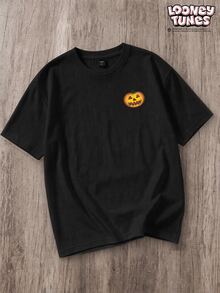 LOONEY TUNES X SHEIN Manfinity Joysei 男士字母卡通印花休閒日常短袖T恤 - 黑色 - 查看 1
