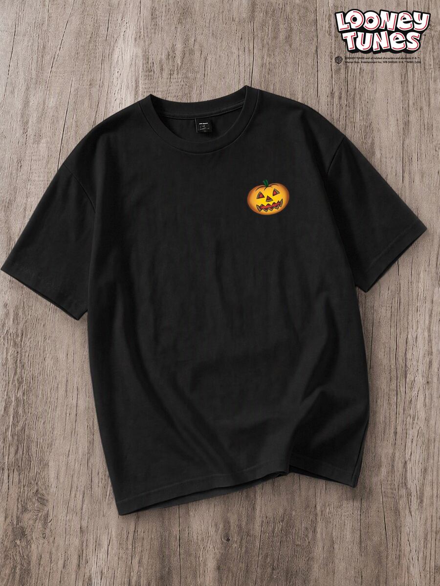 LOONEY TUNES X SHEIN Manfinity Joysei 男士字母卡通印花休閒日常短袖T恤 - 黑色 - 查看 1