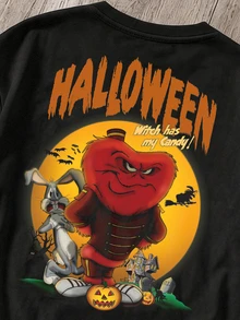 LOONEY TUNES X SHEIN Manfinity Joysei 男士字母卡通印花休閒日常短袖T恤 - 黑色 - 查看 3