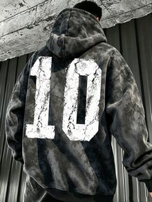 Manfinity Hypemode 男士 10 號印花仿雪洗衛衣 - 黑色 - 查看 4
