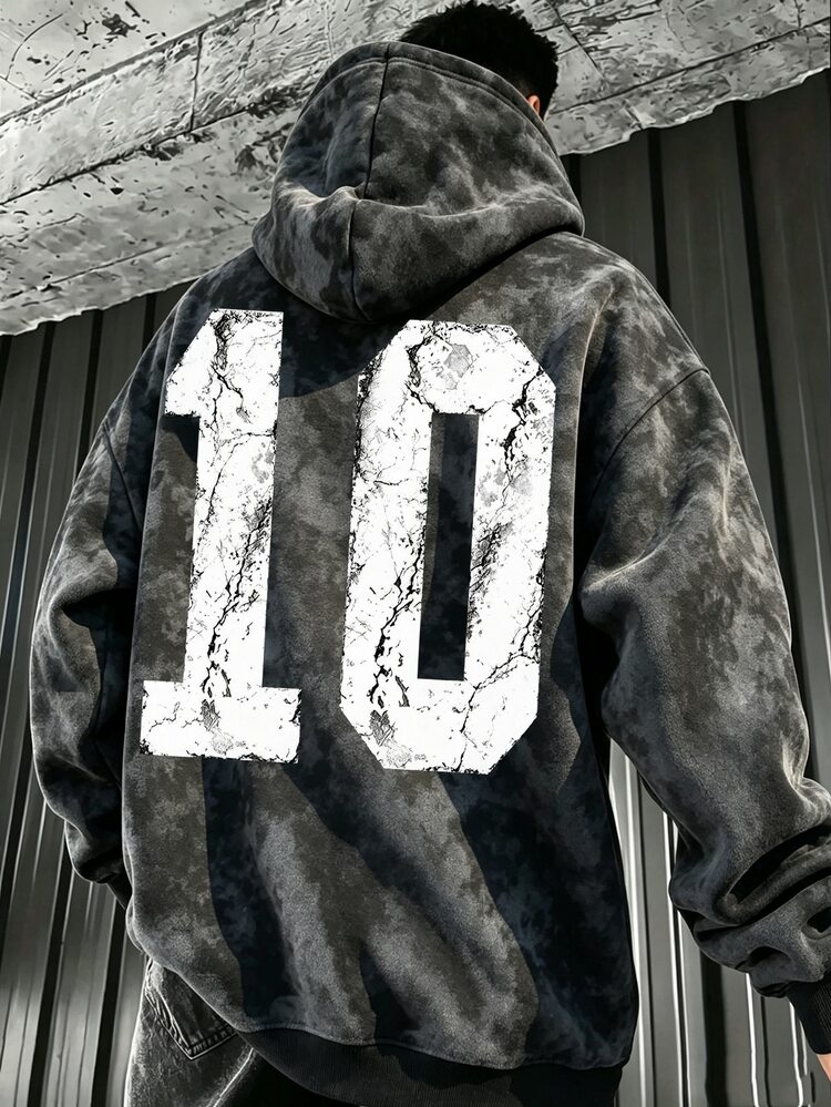 Manfinity Hypemode Men's Number 10 Print Faux Snow-Wash Sweatshirt - Black - View 4