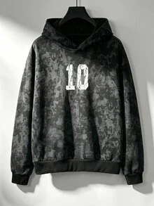 Manfinity Hypemode 男士 10 號印花仿雪洗衛衣 - 黑色 - 查看 5