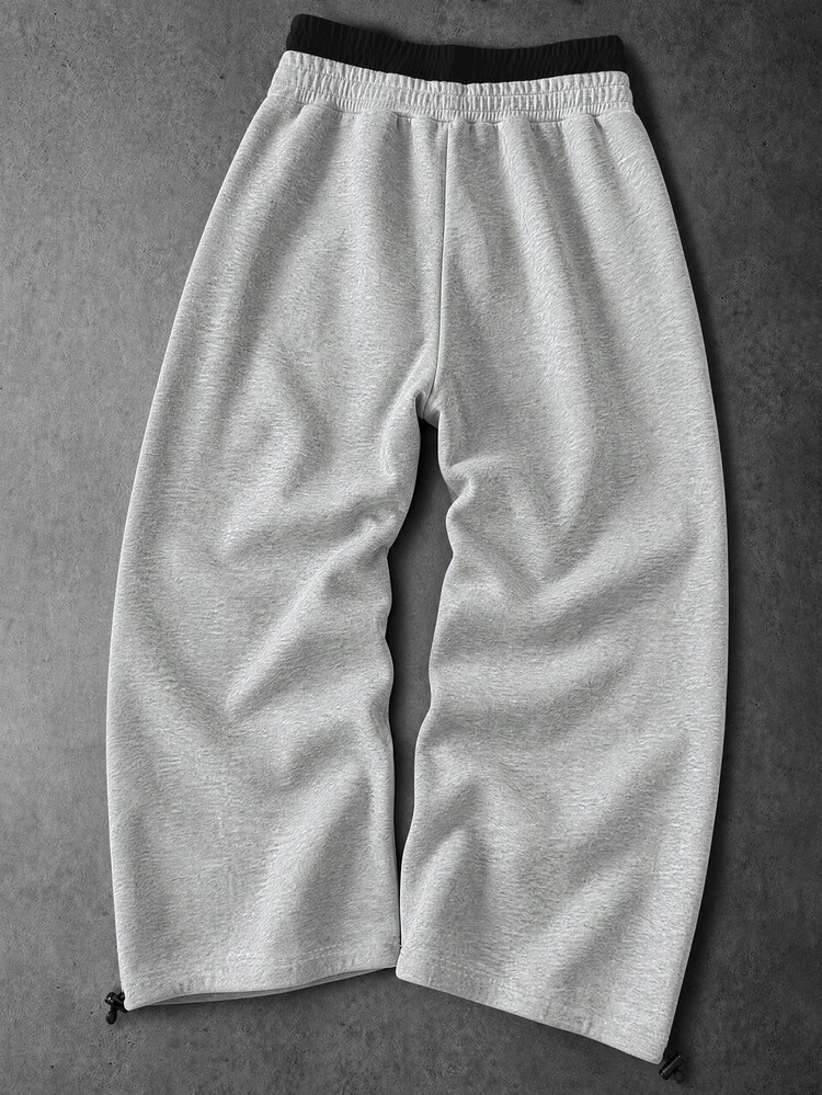 Manfinity EMRG Men's Letter & Floral Print Drawstring Waist Loose Casual Sweatpants - Light Grey - View 5