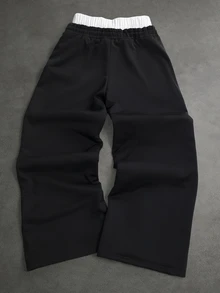 SLATEMANN Men's Colorblock Waistband Letter Embroidery Sweatpants - Black - View 2