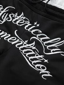 SLATEMANN Men's Colorblock Waistband Letter Embroidery Sweatpants - Black - View 6