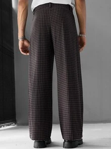 SLATEMANN Men's Casual Business Versatile Plaid Button Pocket Brown Pants - Brown - View 2