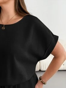 Shapeblank Plus-Size Women's Summer Fashionable Casual Loose Comfortable Everyday Slimming Midi Dress - Black - View 6