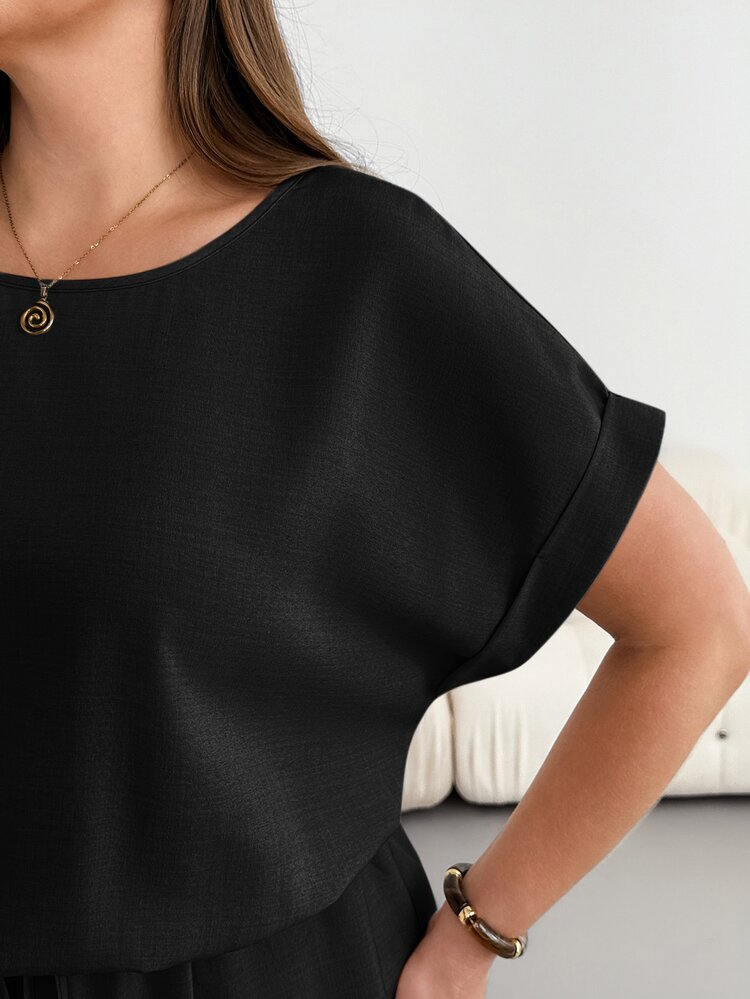 Shapeblank Plus-Size Women's Summer Fashionable Casual Loose Comfortable Everyday Slimming Midi Dress - Black - View 6