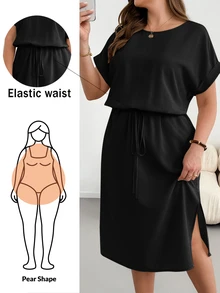 Shapeblank Plus-Size Women's Summer Fashionable Casual Loose Comfortable Everyday Slimming Midi Dress - Black - View 8