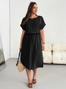 Shapeblank Plus-Size Women's Summer Fashionable Casual Loose Comfortable Everyday Slimming Midi Dress - Black - View 7