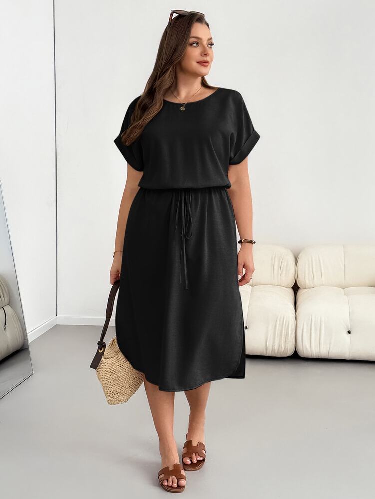 Shapeblank Plus-Size Women's Summer Fashionable Casual Loose Comfortable Everyday Slimming Midi Dress - Black - View 7