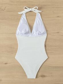 Costavie Summer Beach Solid Color One-Piece Swimsuit - White - View 4
