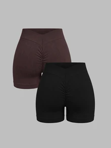 Sweetra 2PCS Women Plus Size Sports Shorts - Multicolor - View 2