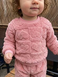 SHEIN Vintaside Kids 2件組幼兒女嬰毛絨衛衣 可愛甜美公主風 粉色白色 3D愛心 絨毛長袖圓領加厚 生日冬季秋季夾克 羅紋 - 白色 - 查看 6