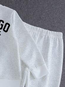 Baby Boy Letter Print Crew Neck Sweatshirt & Sweatpants Set - Army Green - View 5