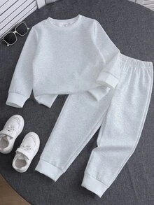 Baby Boy Letter Print Crew Neck Sweatshirt & Sweatpants Set - Army Green - View 3
